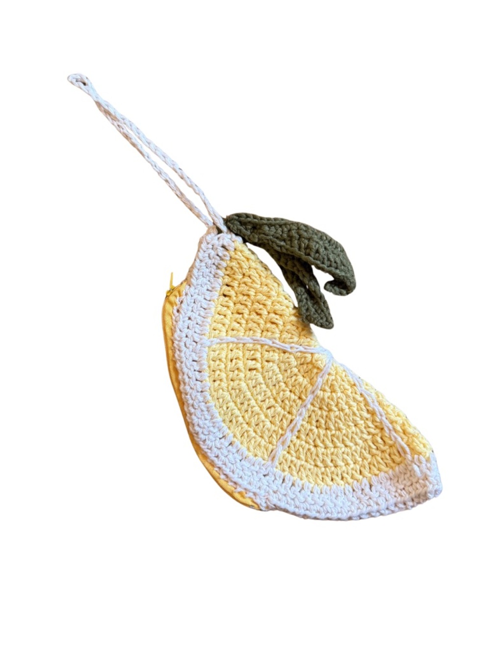 Handmade Crochet Lemon Slice Wristlet - Yellow & Green